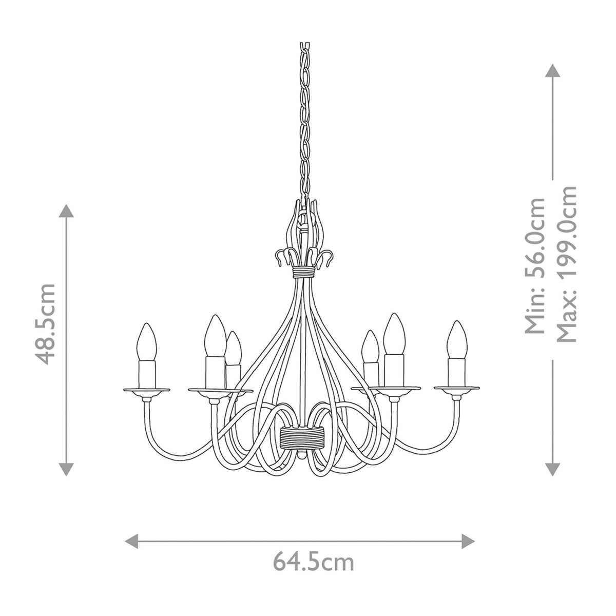 Windermere Six Light Chandelier in Rust & Gold Patina