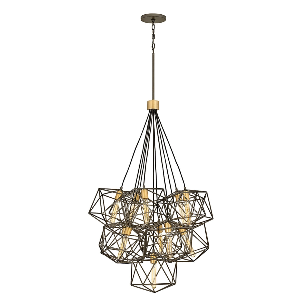 Astrid Eleven Light Cluster Pendant in Matt Bronze and Deluxe Gold
