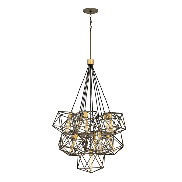 Astrid Eleven Light Cluster Pendant in Matt Bronze and Deluxe Gold