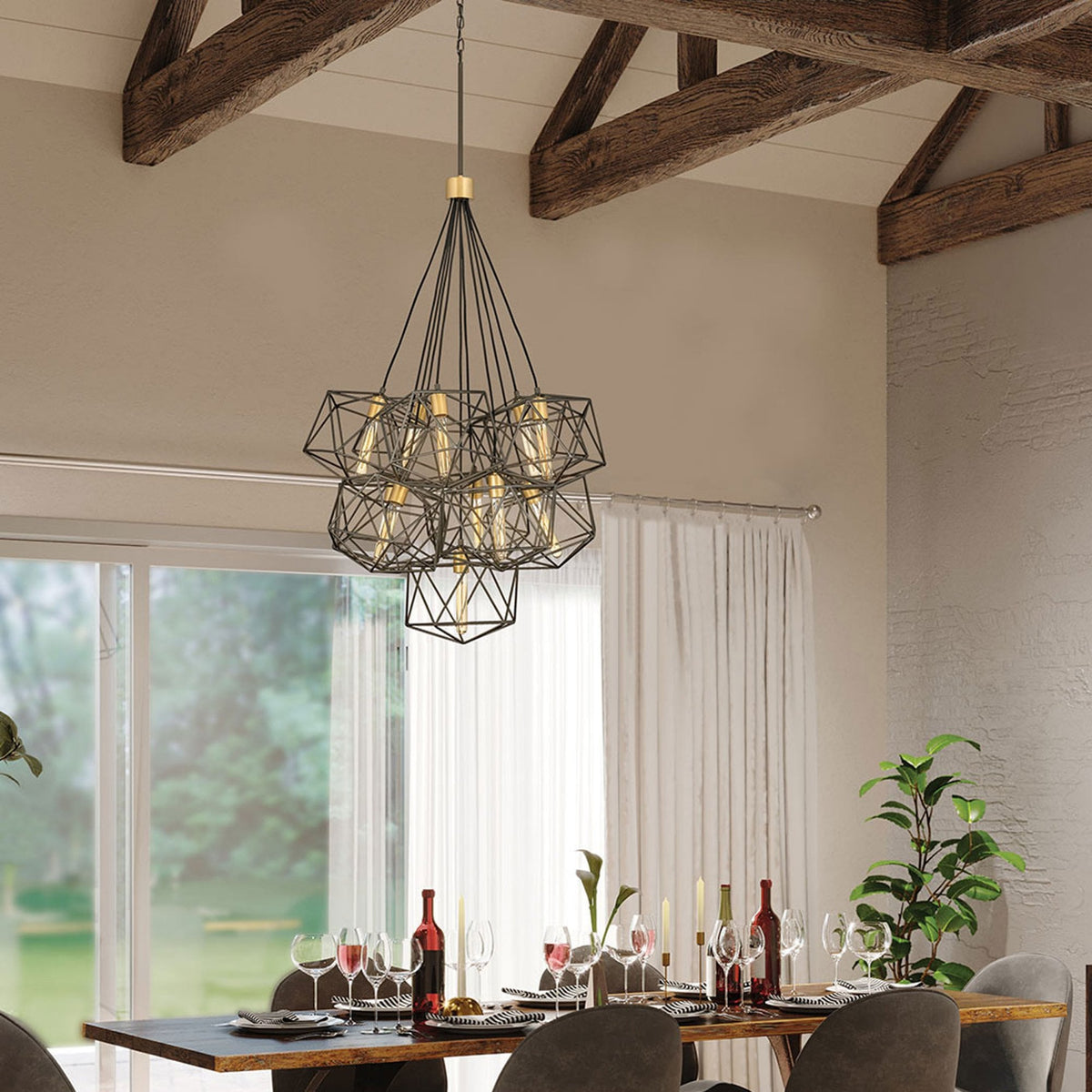 Astrid Eleven Light Cluster Pendant in Matt Bronze and Deluxe Gold