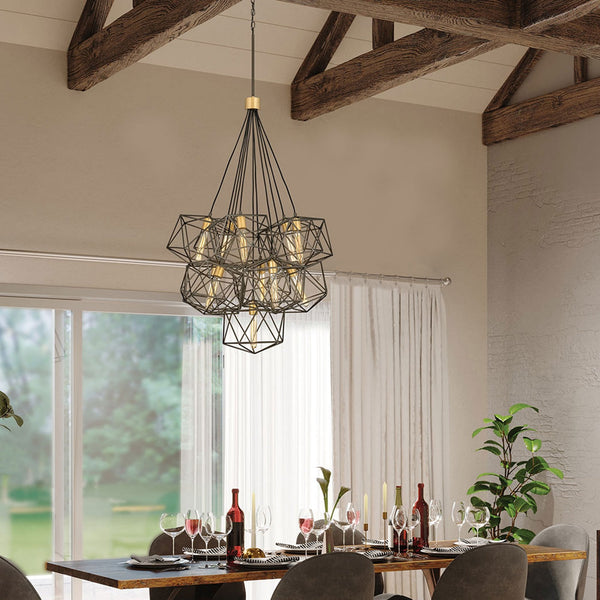 Astrid Eleven Light Cluster Pendant in Matt Bronze and Deluxe Gold