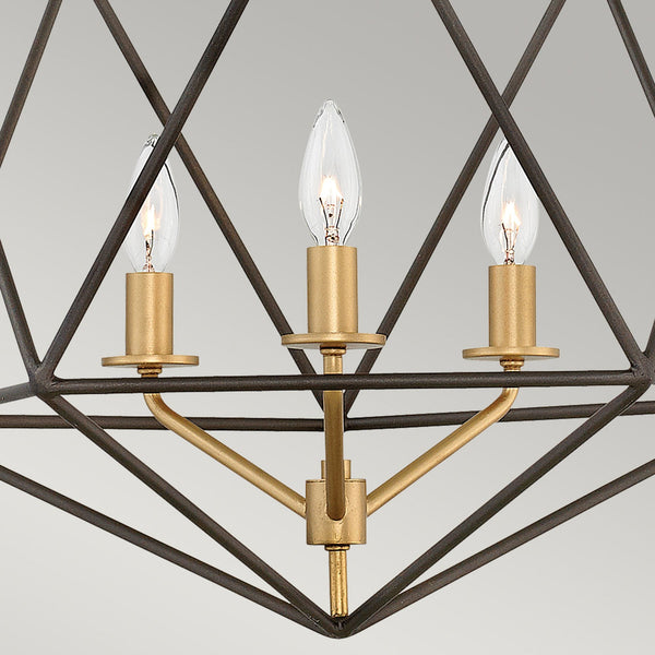 Astrid Three Light Pendant in Matt Bronze and Deluxe Gold