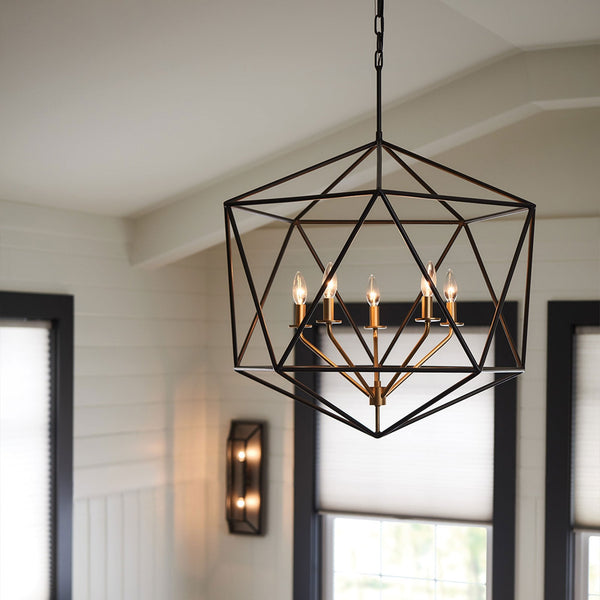 Astrid Five Light Pendant in Matt Bronze and Deluxe Gold