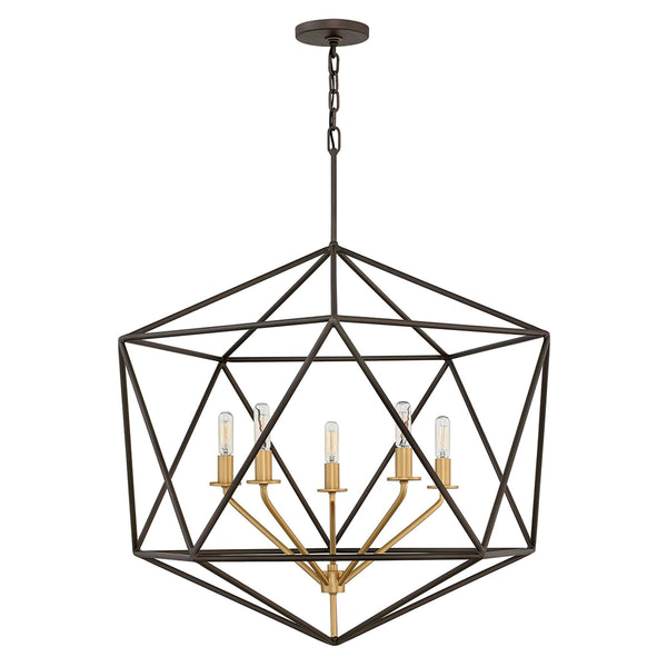 Astrid Five Light Pendant in Matt Bronze and Deluxe Gold