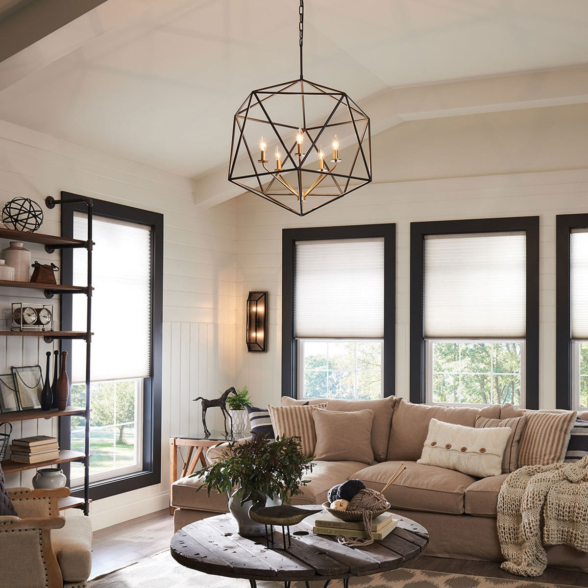 Astrid Five Light Pendant in Matt Bronze and Deluxe Gold