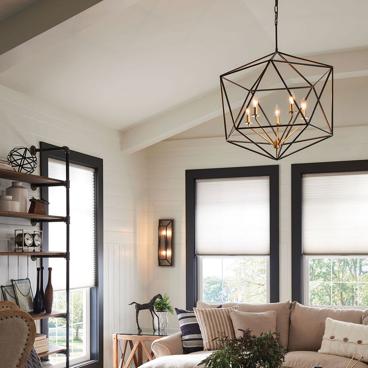 Astrid Five Light Pendant in Matt Bronze and Deluxe Gold