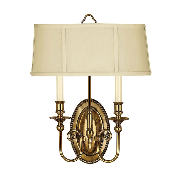 Cambridge Twin Wall Light in Burnished Brass with Ivory Shade