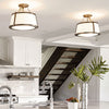 Charlotte Semi Flush Ceiling Light in Brushed Caramel with Linen Shade