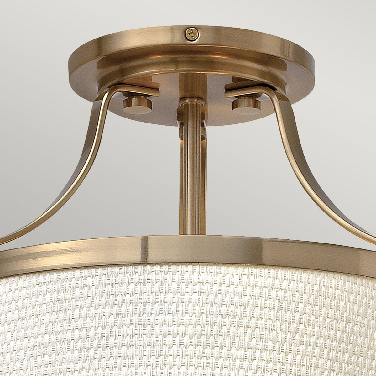 Charlotte Semi Flush Ceiling Light in Brushed Caramel with Linen Shade