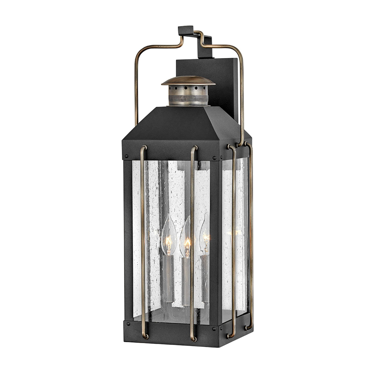 Fitzgerald IP44 Exterior Large Wall Light in Textured Black and Burnished Bronze