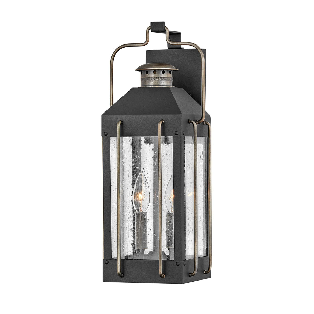 Fitzgerald IP44 Exterior Medium Wall Light in Textured Black and Burnished Bronze