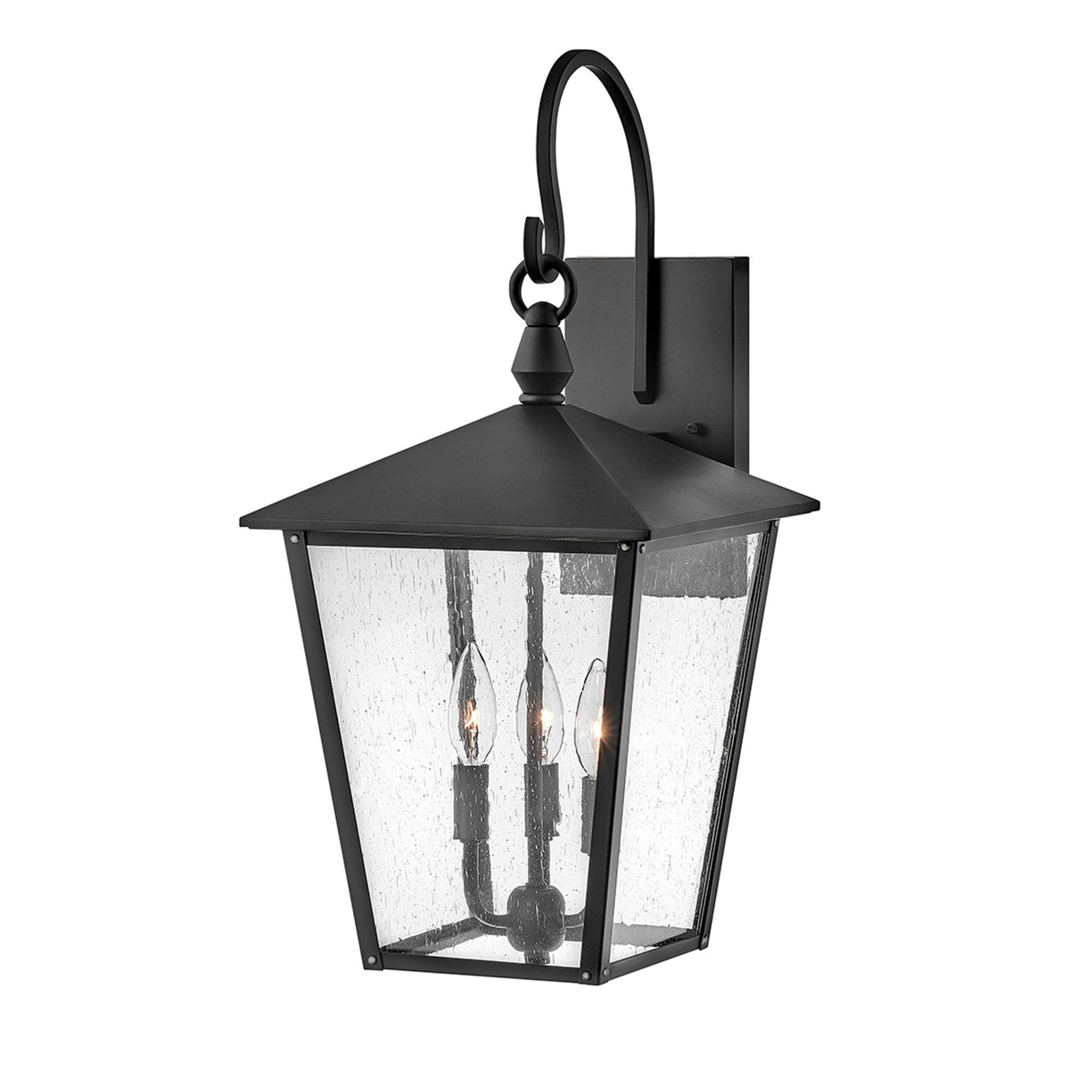 Huntersfield IP44 Exterior Large Wall Light in Black with Clear Seeded Class