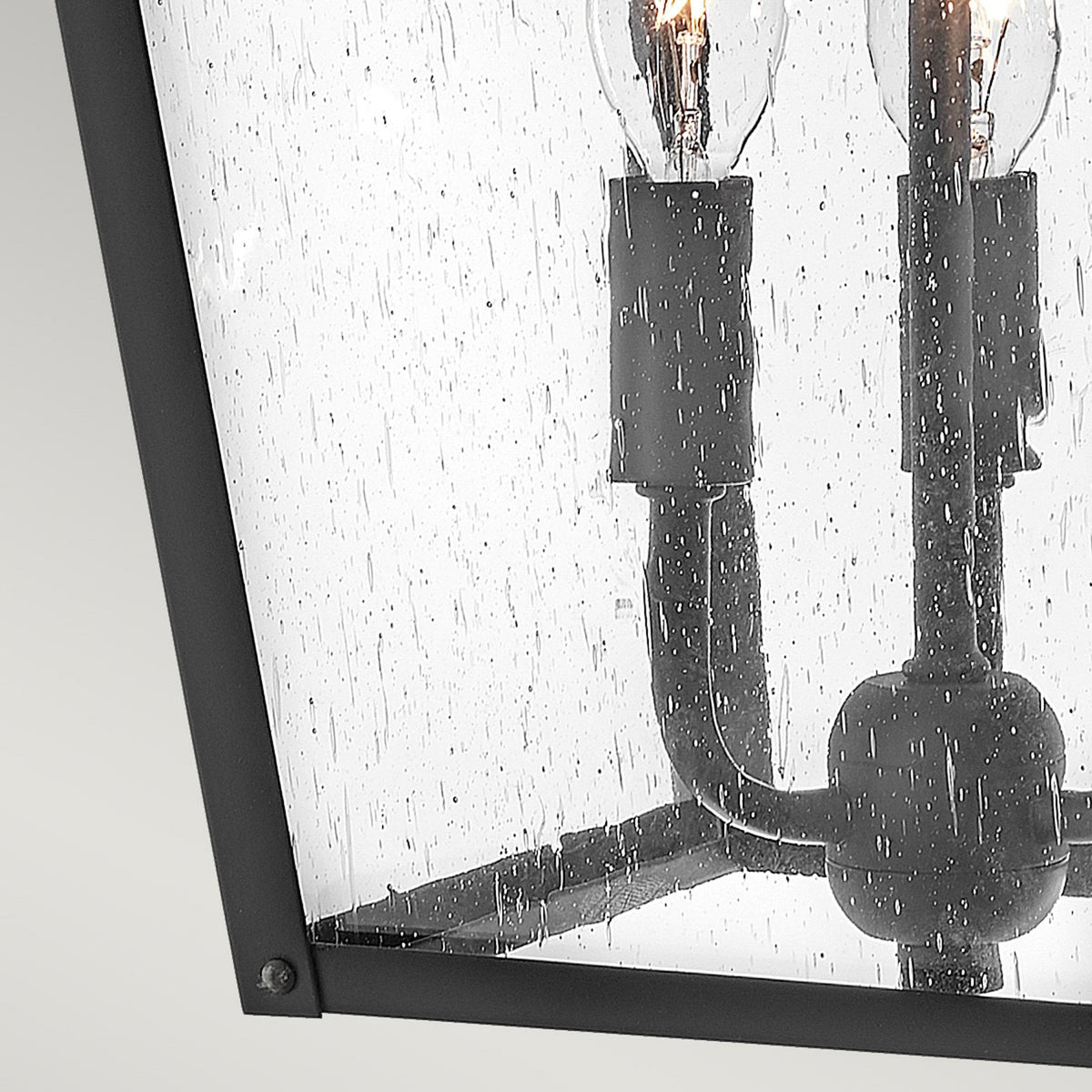 Huntersfield IP44 Exterior Large Wall Light in Black with Clear Seeded Class