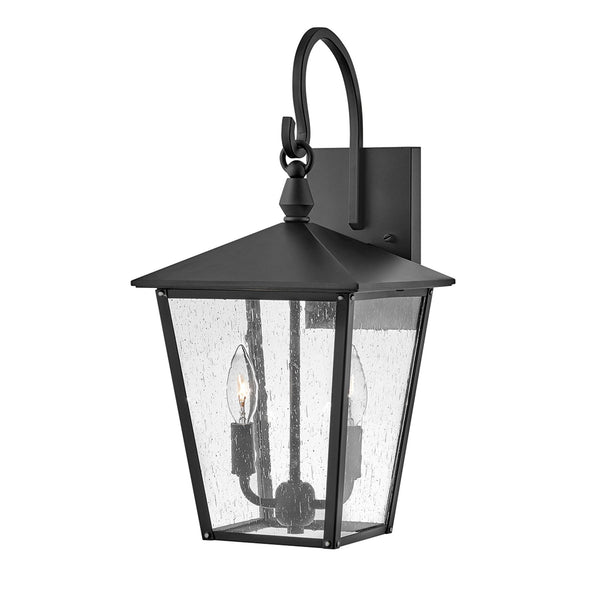 Huntersfield IP44 Exterior Medium Wall Light in Black with Clear Seeded Class