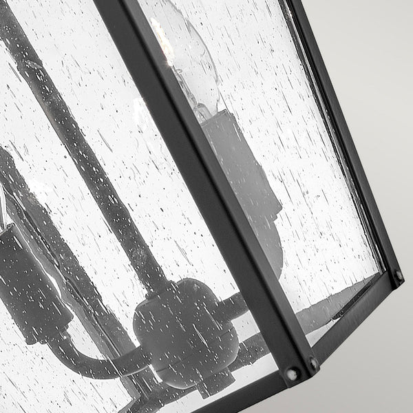 Huntersfield IP44 Exterior Medium Wall Light in Black with Clear Seeded Class