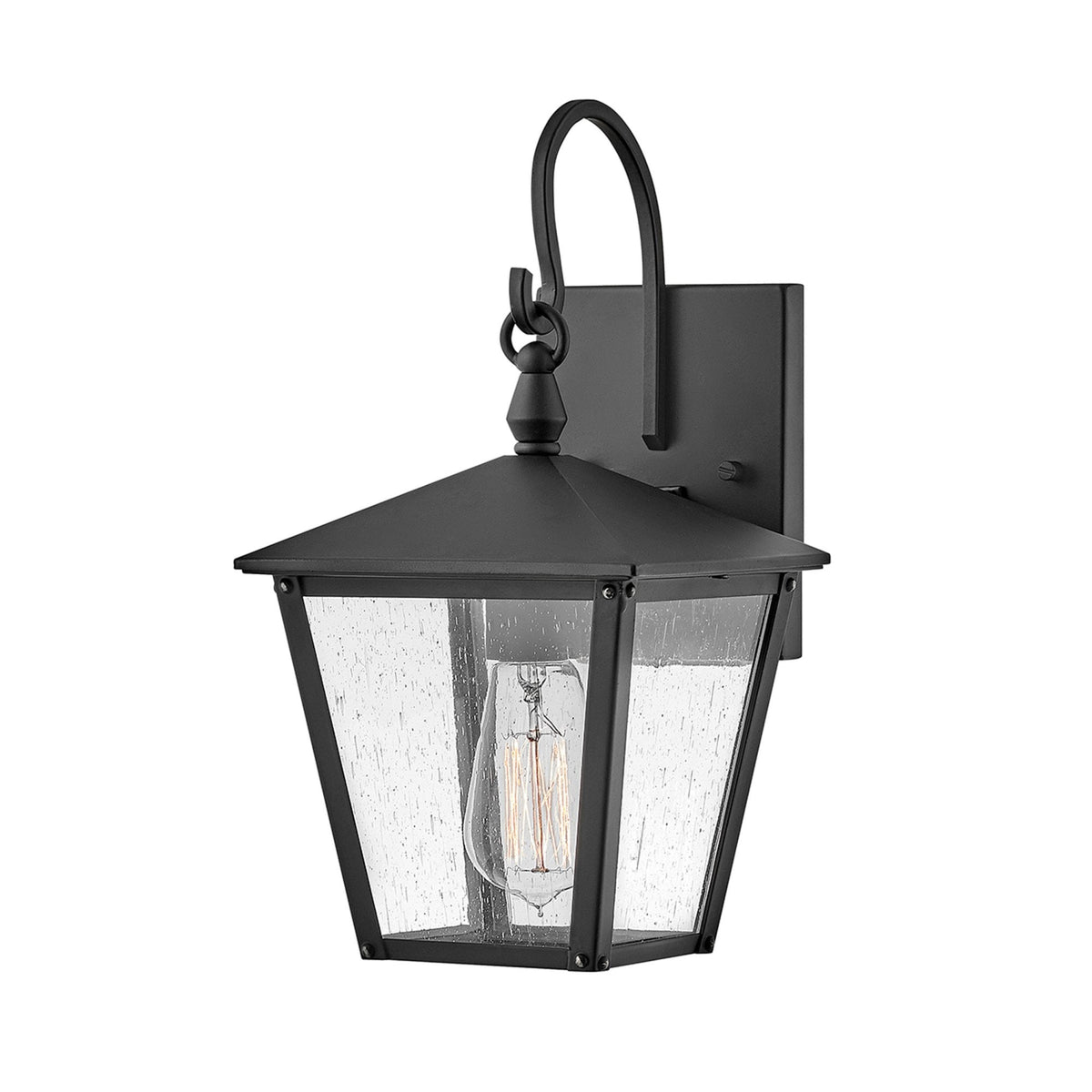 Huntersfield IP44 Exterior Small Wall Light in Black with Clear Seeded Class
