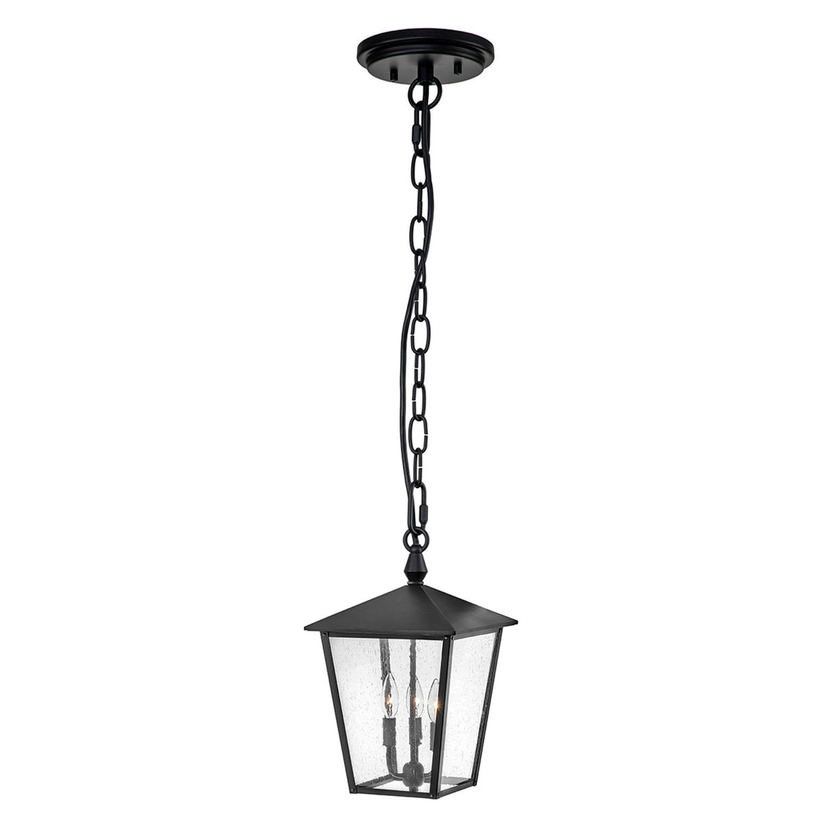 Huntersfield IP44 Exterior Large Pendant Lantern in Black with Clear Seeded Class