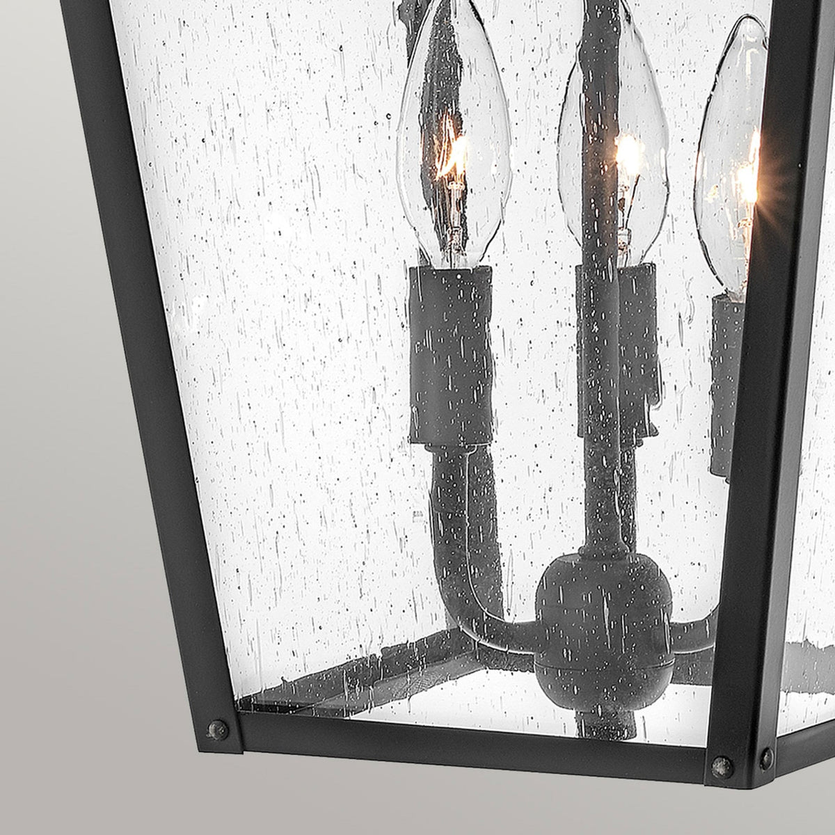 Huntersfield IP44 Exterior Large Pendant Lantern in Black with Clear Seeded Class