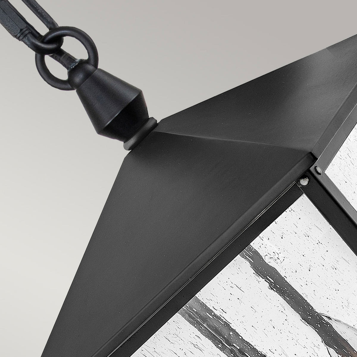 Huntersfield IP44 Exterior Large Pendant Lantern in Black with Clear Seeded Class