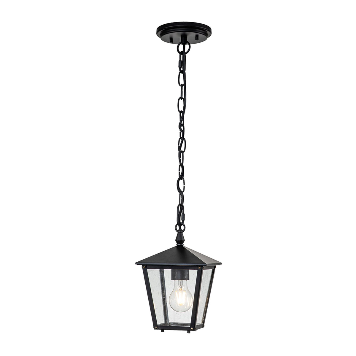 Huntersfield IP44 Exterior Small Pendant Lantern in Black with Clear Seeded Class