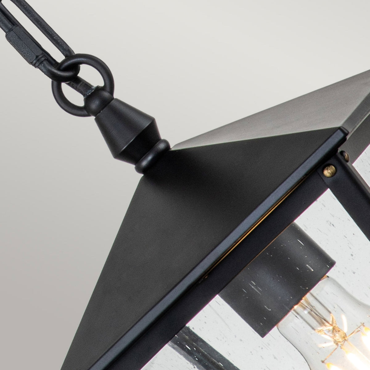 Huntersfield IP44 Exterior Small Pendant Lantern in Black with Clear Seeded Class