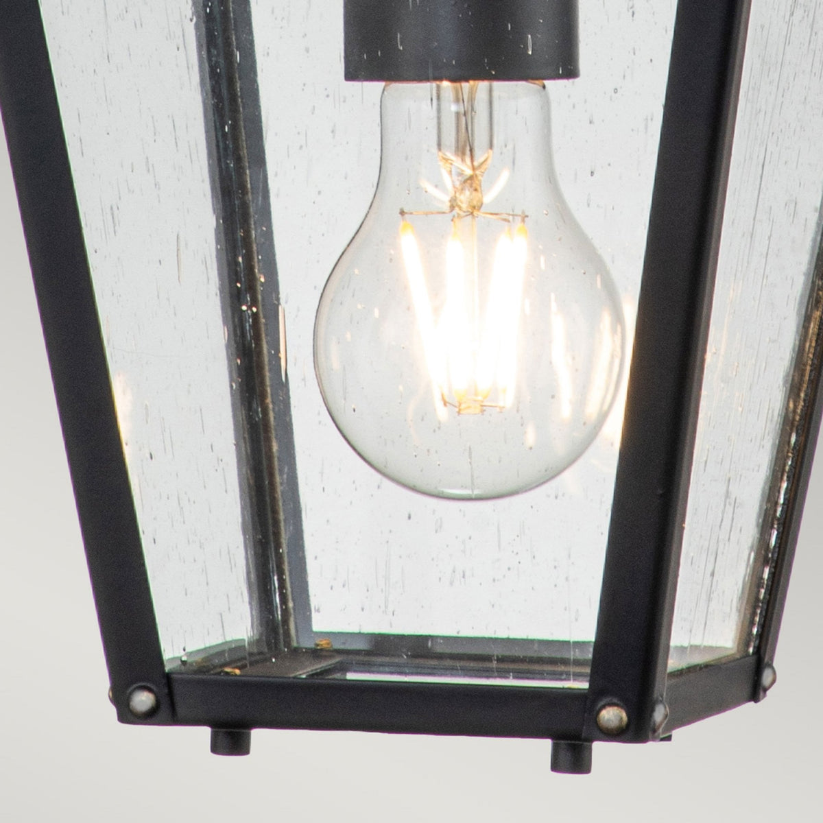Huntersfield IP44 Exterior Small Pendant Lantern in Black with Clear Seeded Class