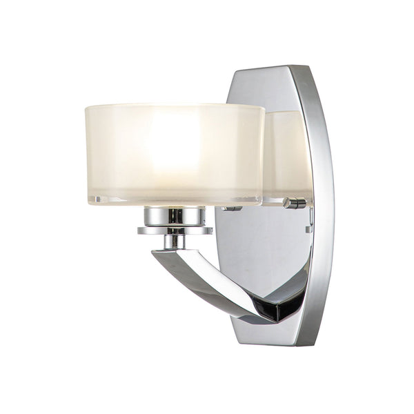 Meridian IP44 Bathroom Wall Light in Polished Chrome with Opal Glass