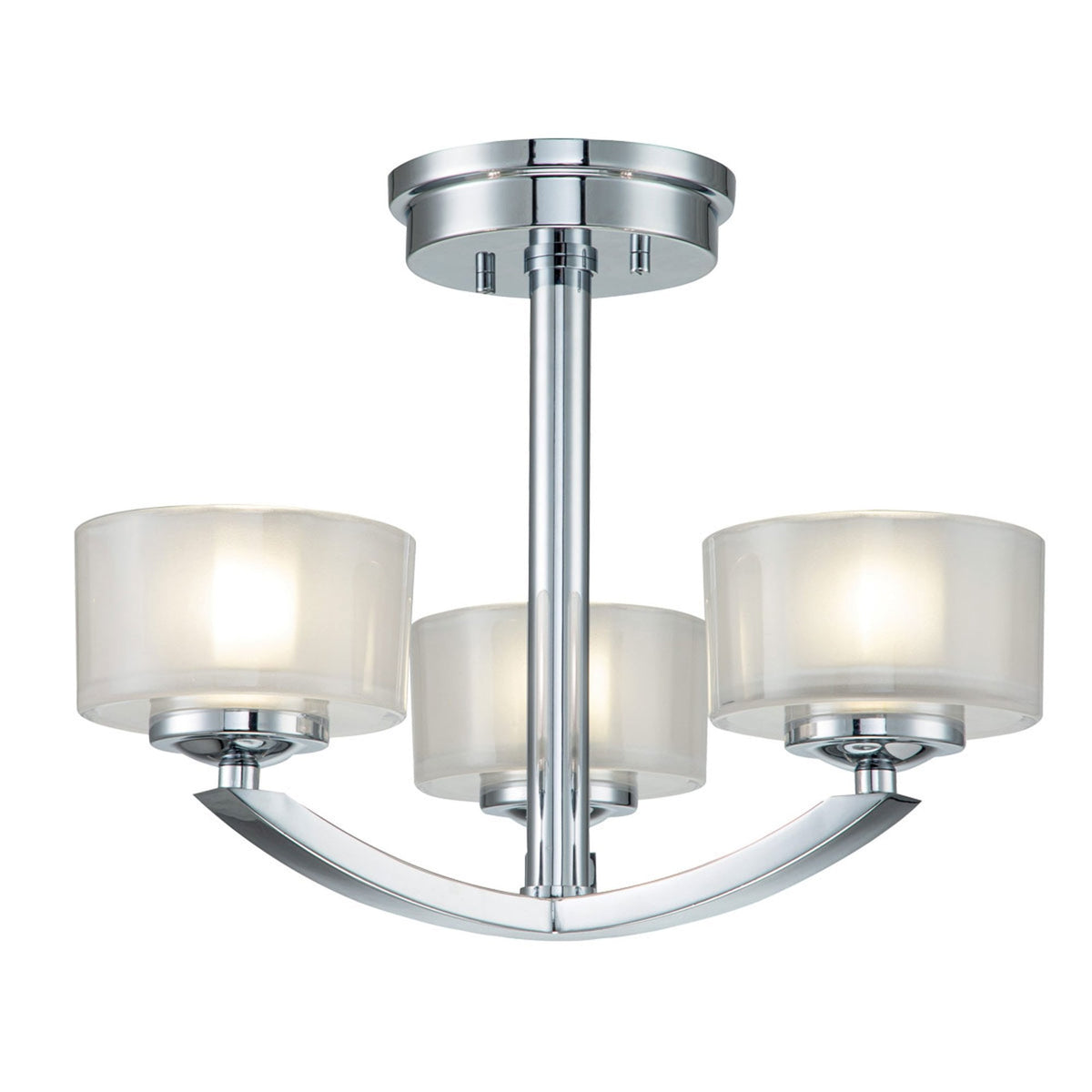 Meridian IP44 Bathroom Semi Flush Ceiling Light in Polished Chrome with Opal Glass