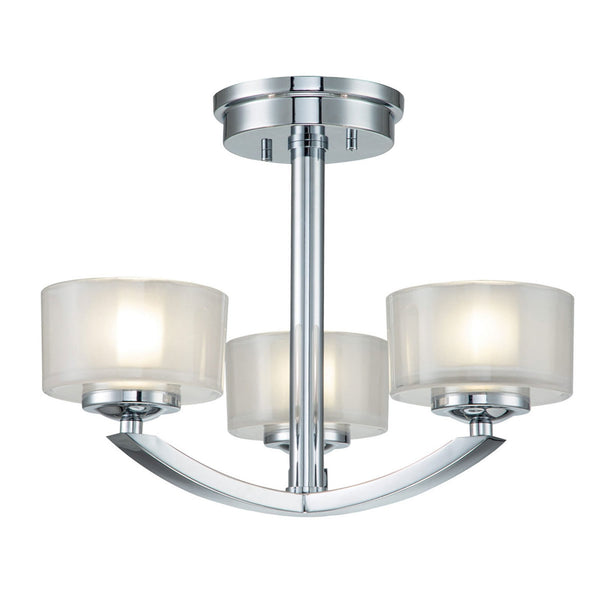 Meridian IP44 Bathroom Semi Flush Ceiling Light in Polished Chrome with Opal Glass