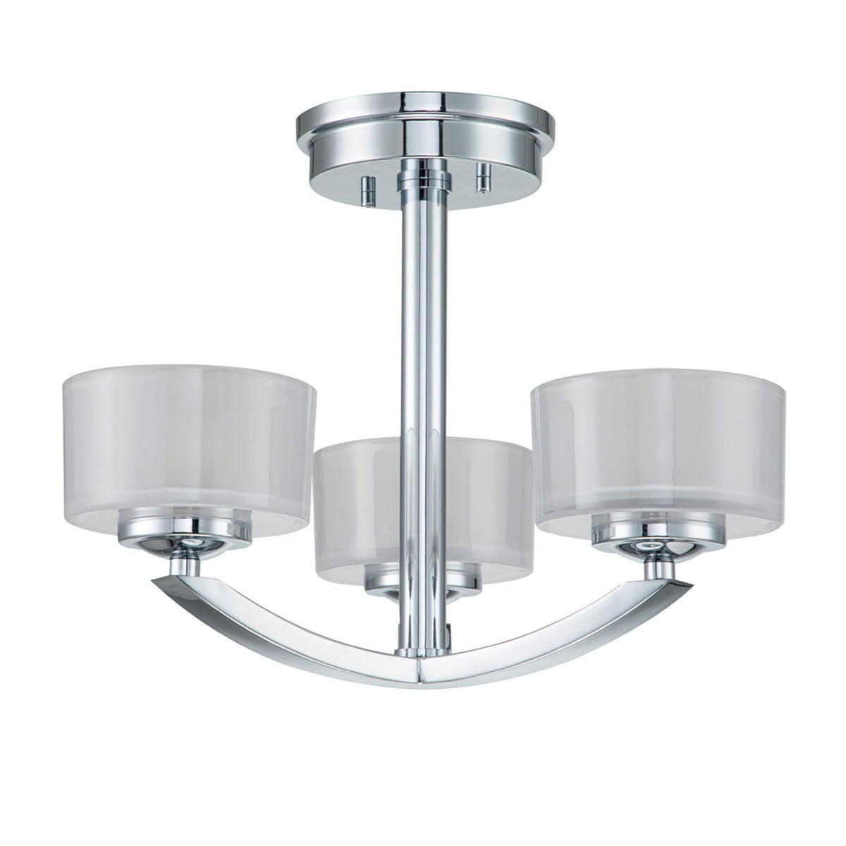 Meridian IP44 Bathroom Semi Flush Ceiling Light in Polished Chrome with Opal Glass