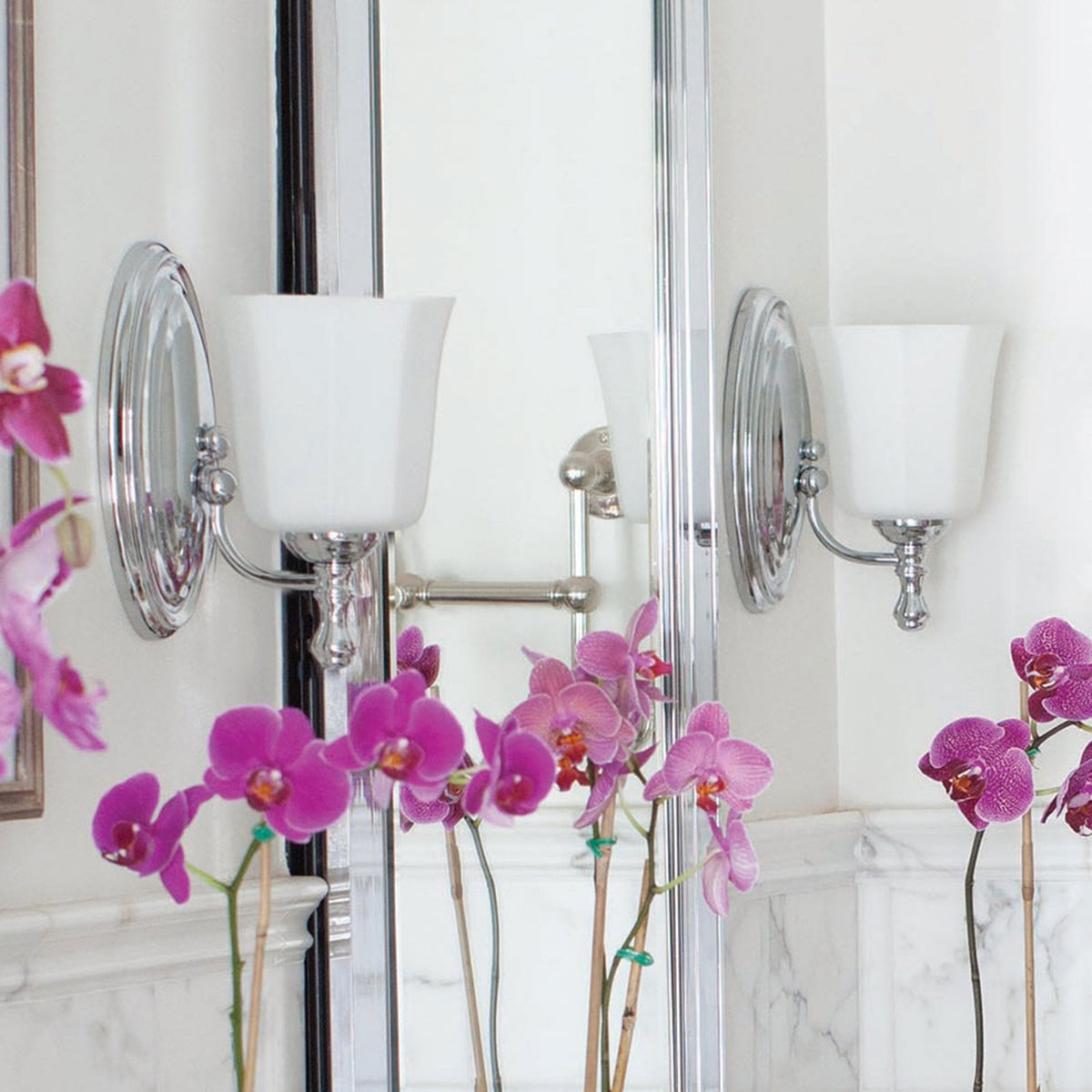 Shelly IP44 Bathroom Wall Light in Polished Chrome with Fluted Opal Glass Shade