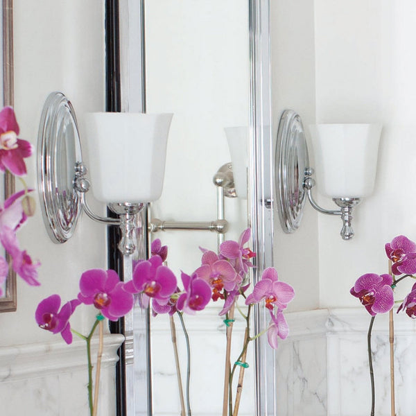 Shelly IP44 Bathroom Wall Light in Polished Chrome with Fluted Opal Glass Shade