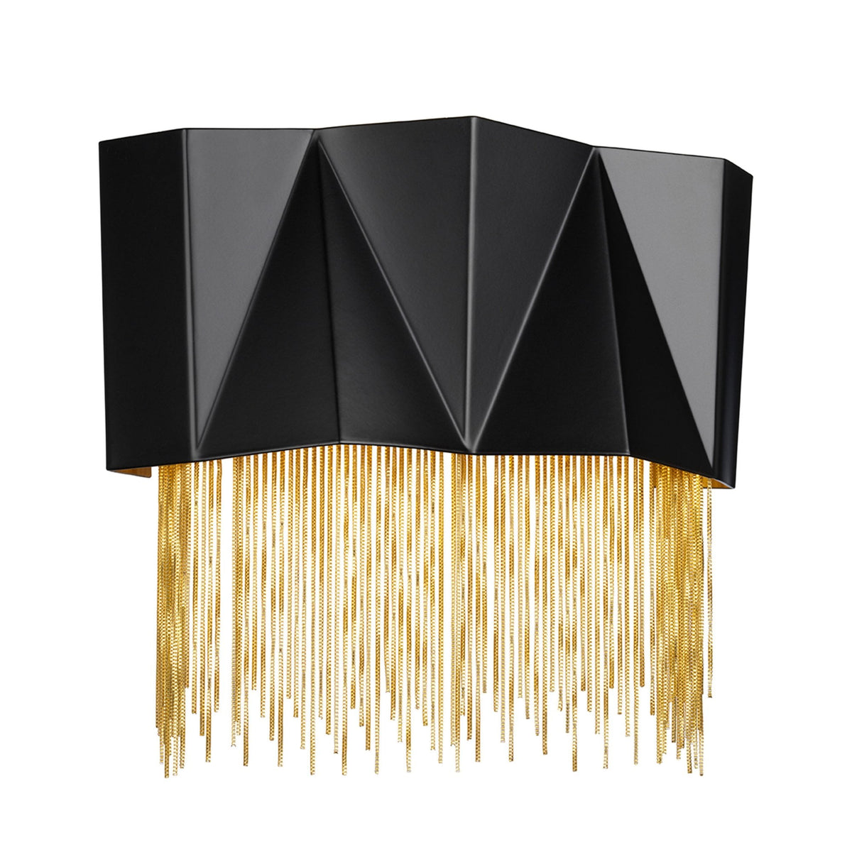 Zuma Geometric Wall Light in Satin Black with Fine Gold Jeweller's Chain