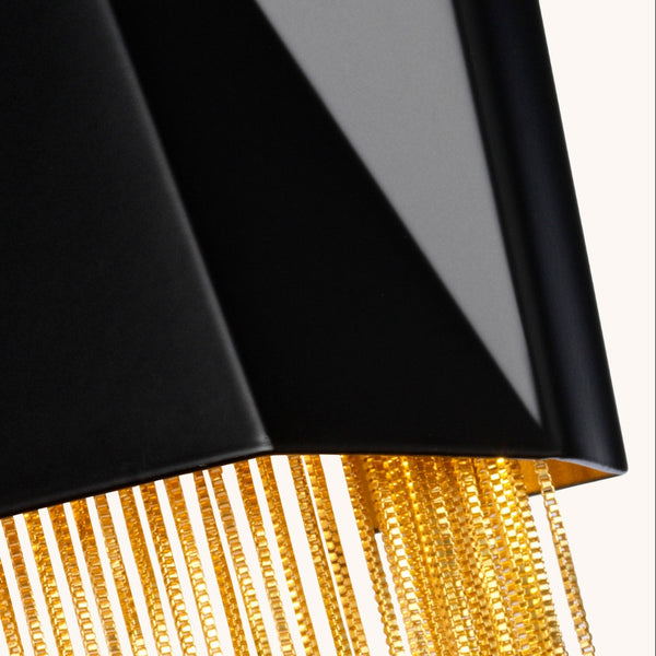 Zuma Geometric Wall Light in Satin Black with Fine Gold Jeweller's Chain