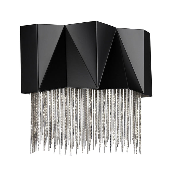 Zuma Geometric Wall Light in Satin Black with Fine Silver Jeweller's Chain