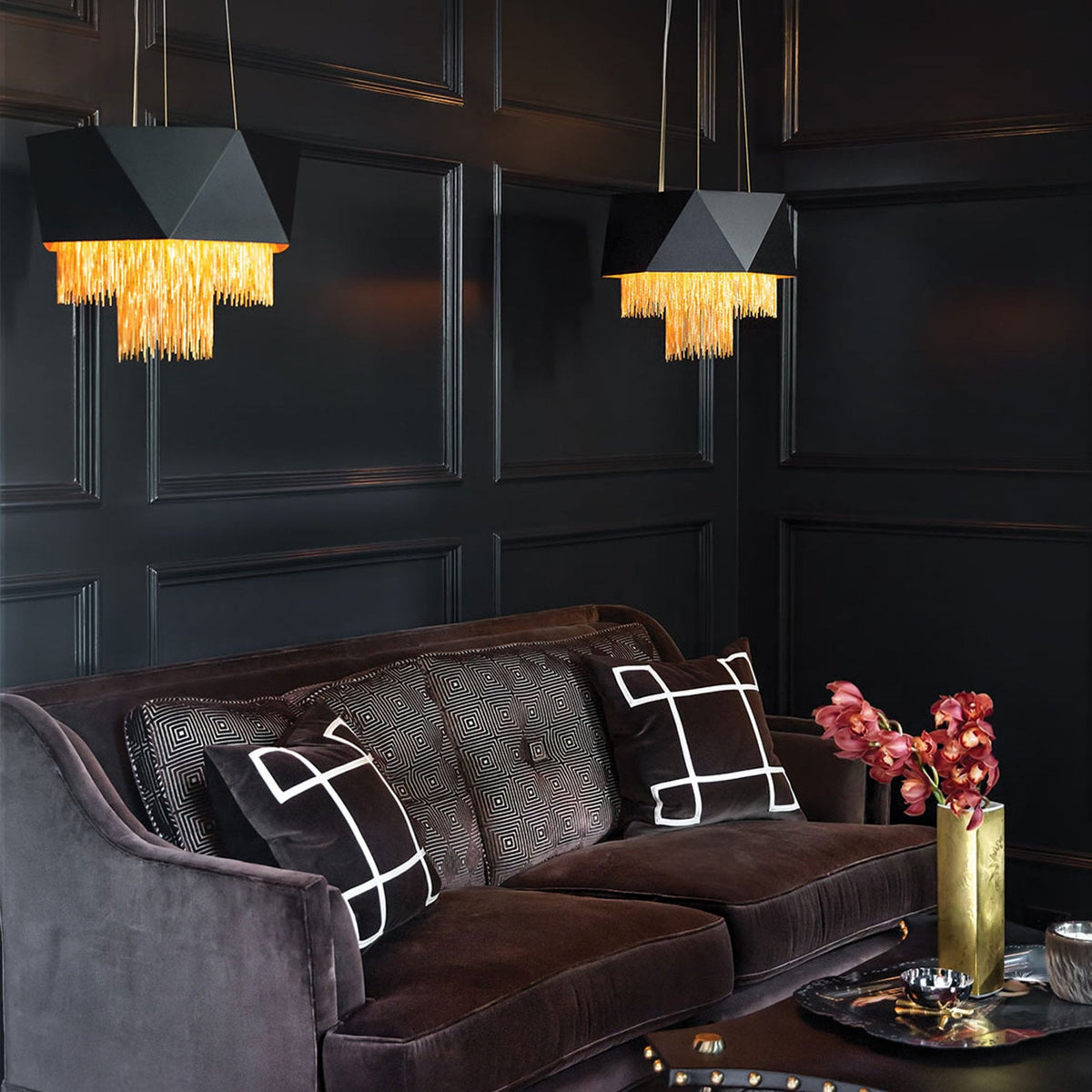 Zuma Geometric Pendant in Satin Black with Fine Gold Jeweller's Chain