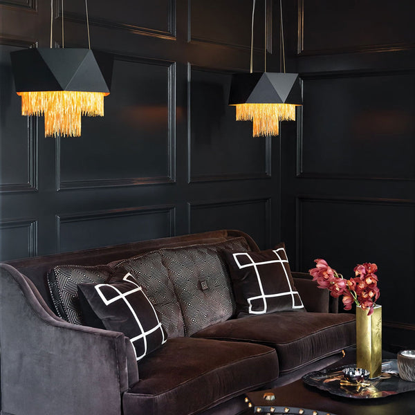 Zuma Geometric Pendant in Satin Black with Fine Gold Jeweller's Chain