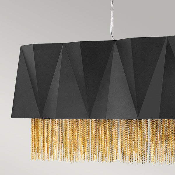 Zuma Geometric Linear Pendant in Satin Black with Fine Gold Jeweller's Chain