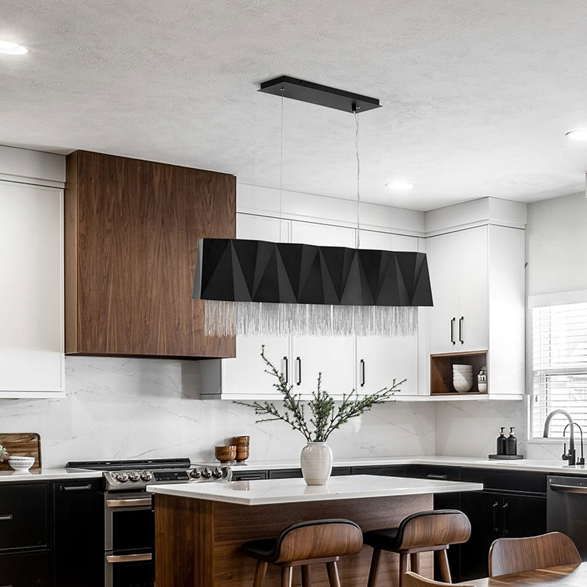 Zuma Geometric Linear Pendant in Satin Black with Fine Silver Jeweller's Chain