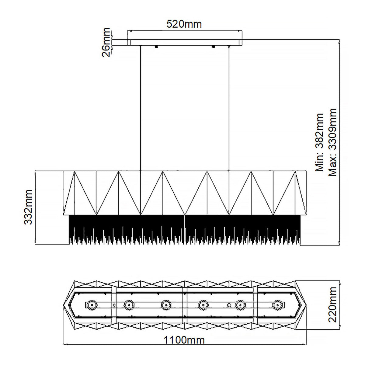 Zuma Geometric Linear Pendant in Satin Black with Fine Silver Jeweller's Chain