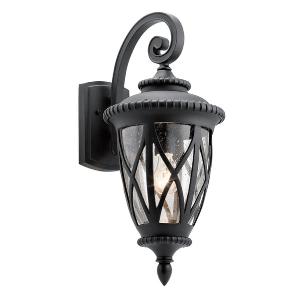 Admirals Cove Coastal Large Wall Light in Textured Black with Clear Seeded Glass