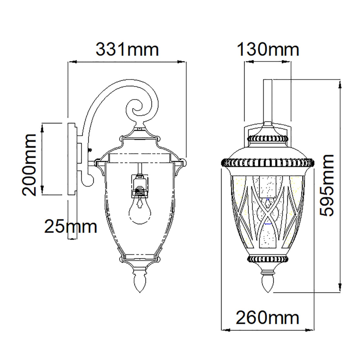 Admirals Cove Coastal Large Wall Light in Textured Black with Clear Seeded Glass