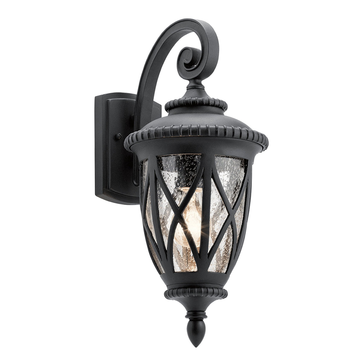 Admirals Cove Coastal Medium Wall Light in Textured Black with Clear Seeded Glass