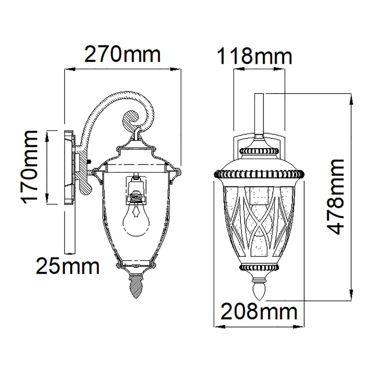 Admirals Cove Coastal Medium Wall Light in Textured Black with Clear Seeded Glass