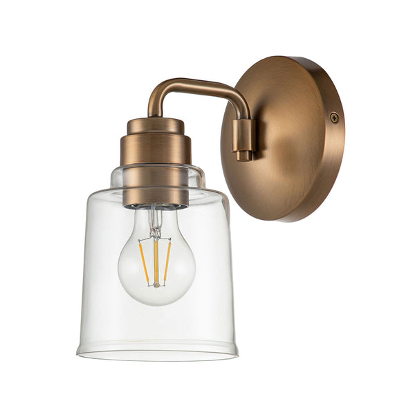 Aivian Single Arm Wall Light in Weathered Brass with Clear Glass
