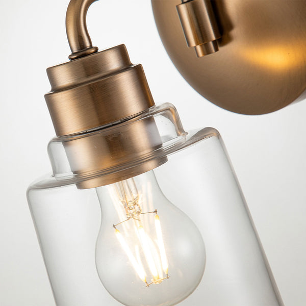 Aivian Single Arm Wall Light in Weathered Brass with Clear Glass