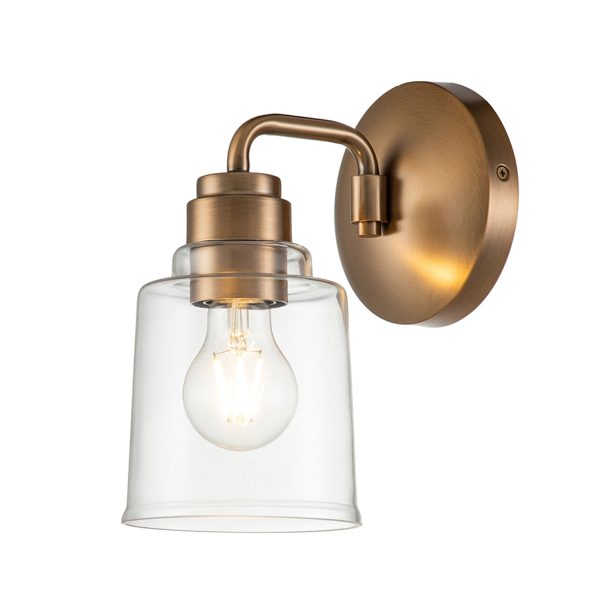 Aivian Single Arm Wall Light in Weathered Brass with Clear Glass