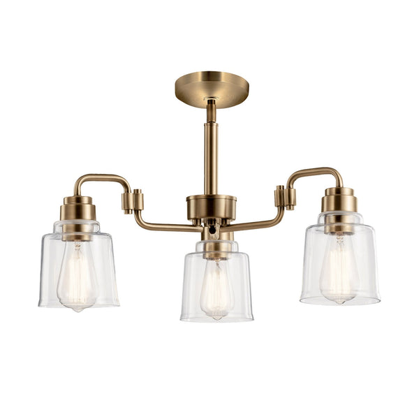 Aivian Three Arm Dual Mount Chandelier or Semi Flush Light in Weathered Brass