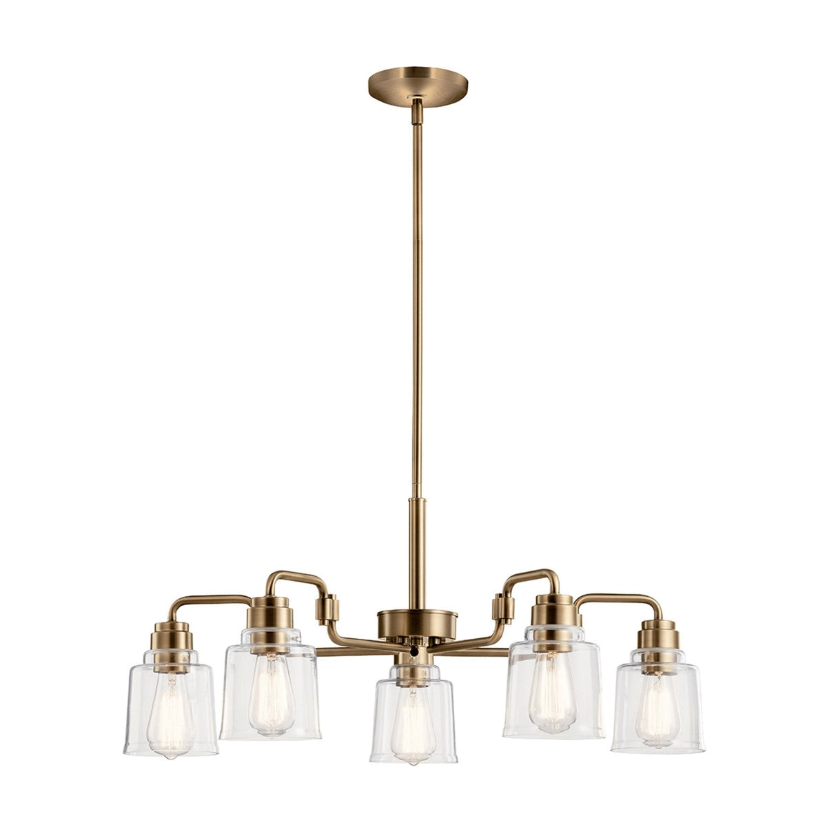 Aivian Five Arm Dual Mount Chandelier or Semi Flush Light in Weathered Brass