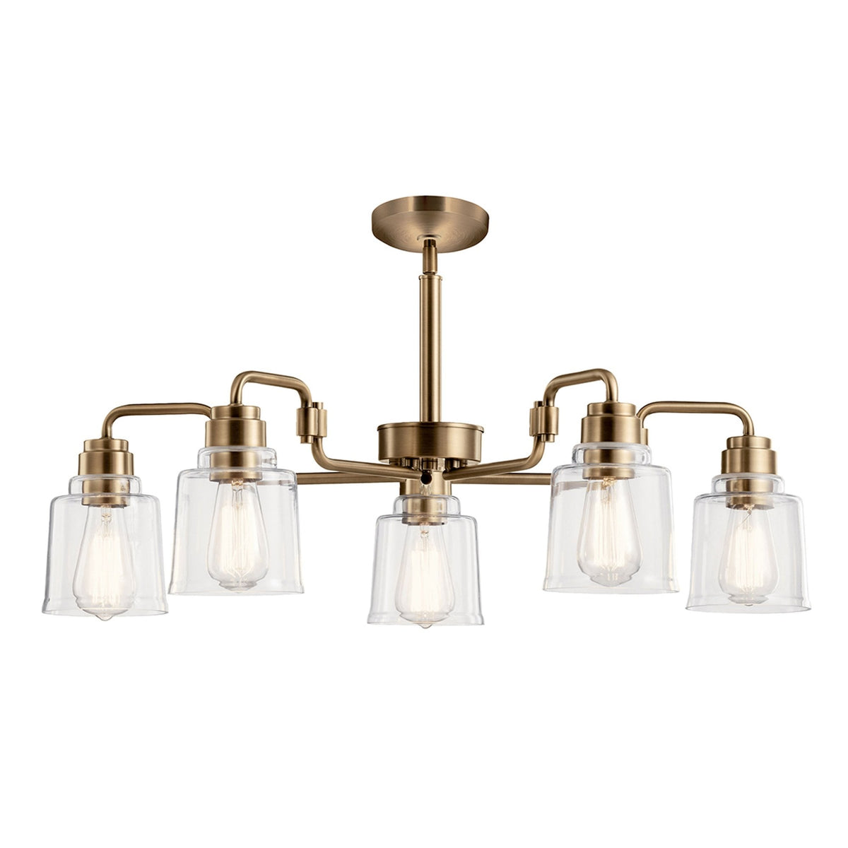Aivian Five Arm Dual Mount Chandelier or Semi Flush Light in Weathered Brass